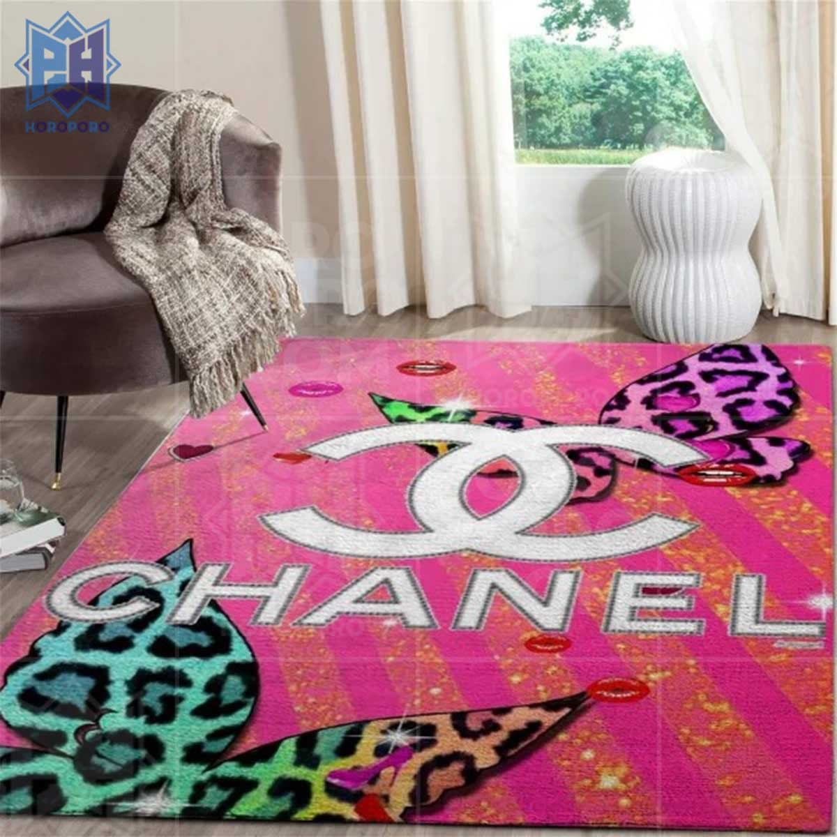Area Rug Leopard Butterfly Design Pop Art Fashion Area Rug