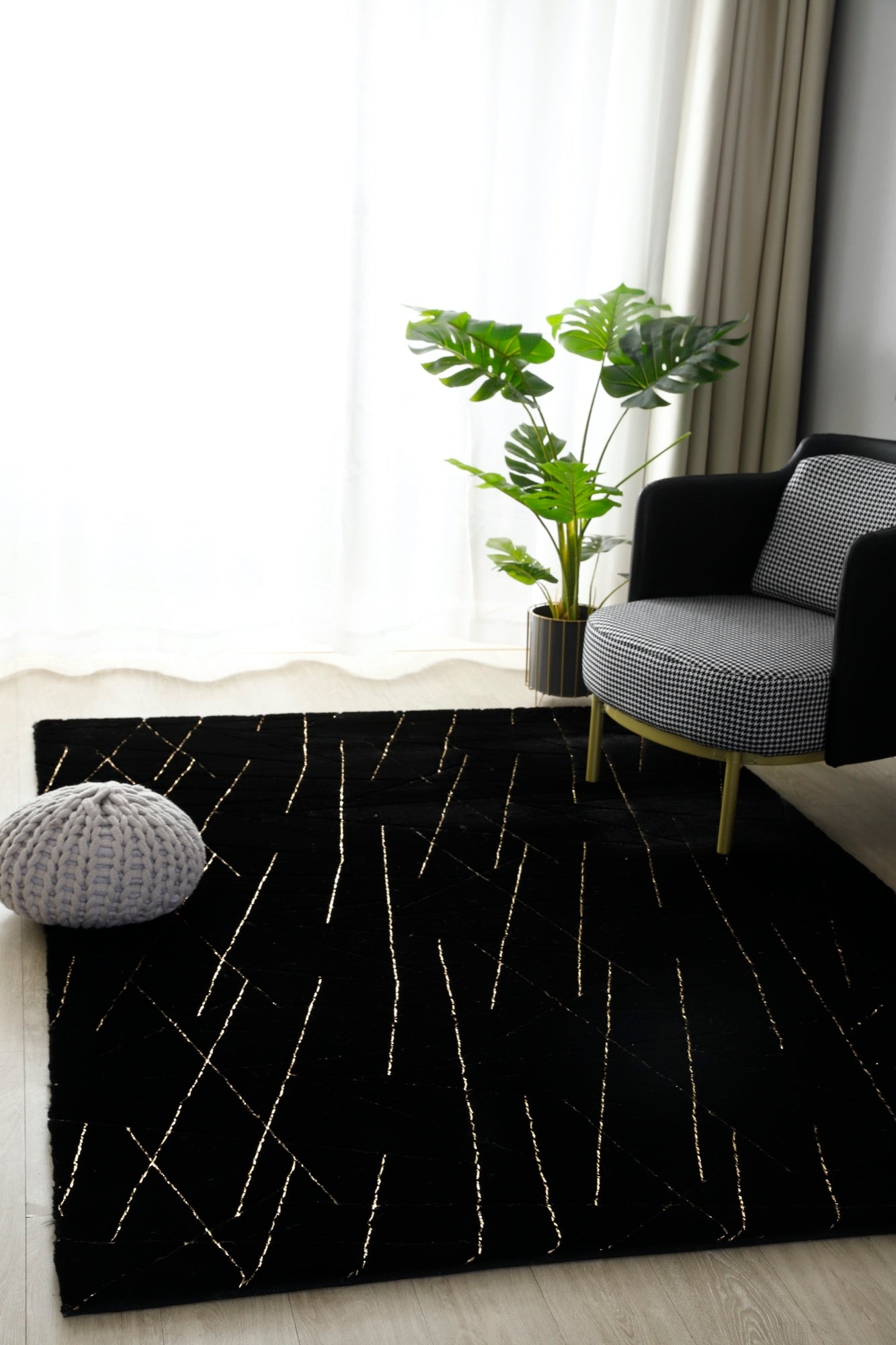 Area Rug Linear Metallic Pattern Textured Accents Floor