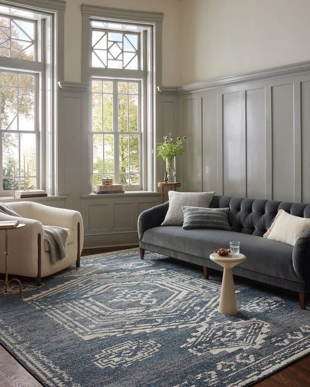 Area Rug Low Profile Weave Transitional Blue Floor Rug