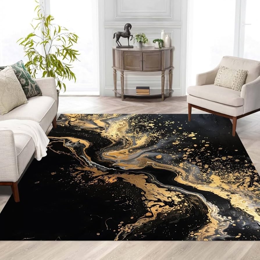 Area Rug Machine Washable Liquid Marble Swirl Carpet