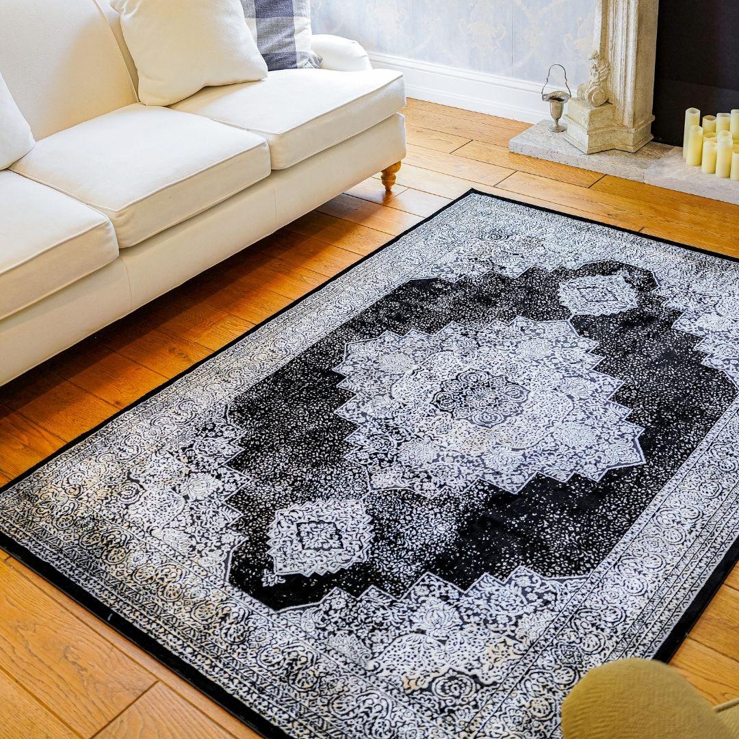 Area Rug: Medallion Center and Traditional Ornate Monochrome Design