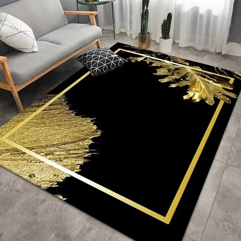 Area Rug Metallic Leaf Motif High Contrast Design Decor