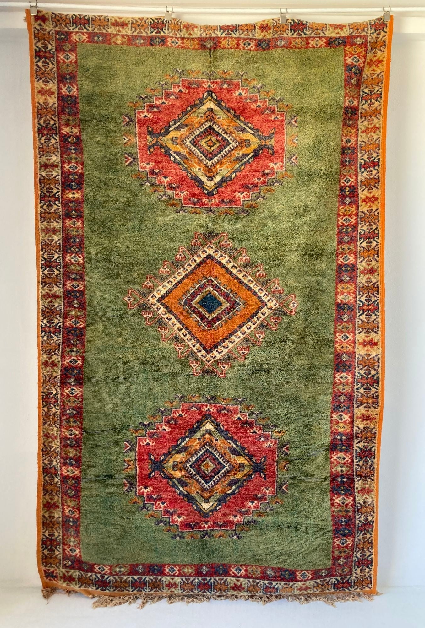 Area Rug Moss Green Field Triple Medallion Bohemian Rug