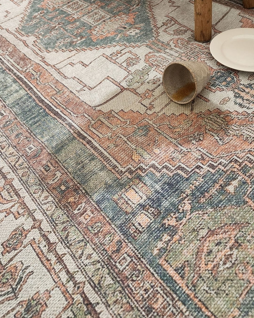 Area Rug Muted Palette Distressed Traditional Orange Rug