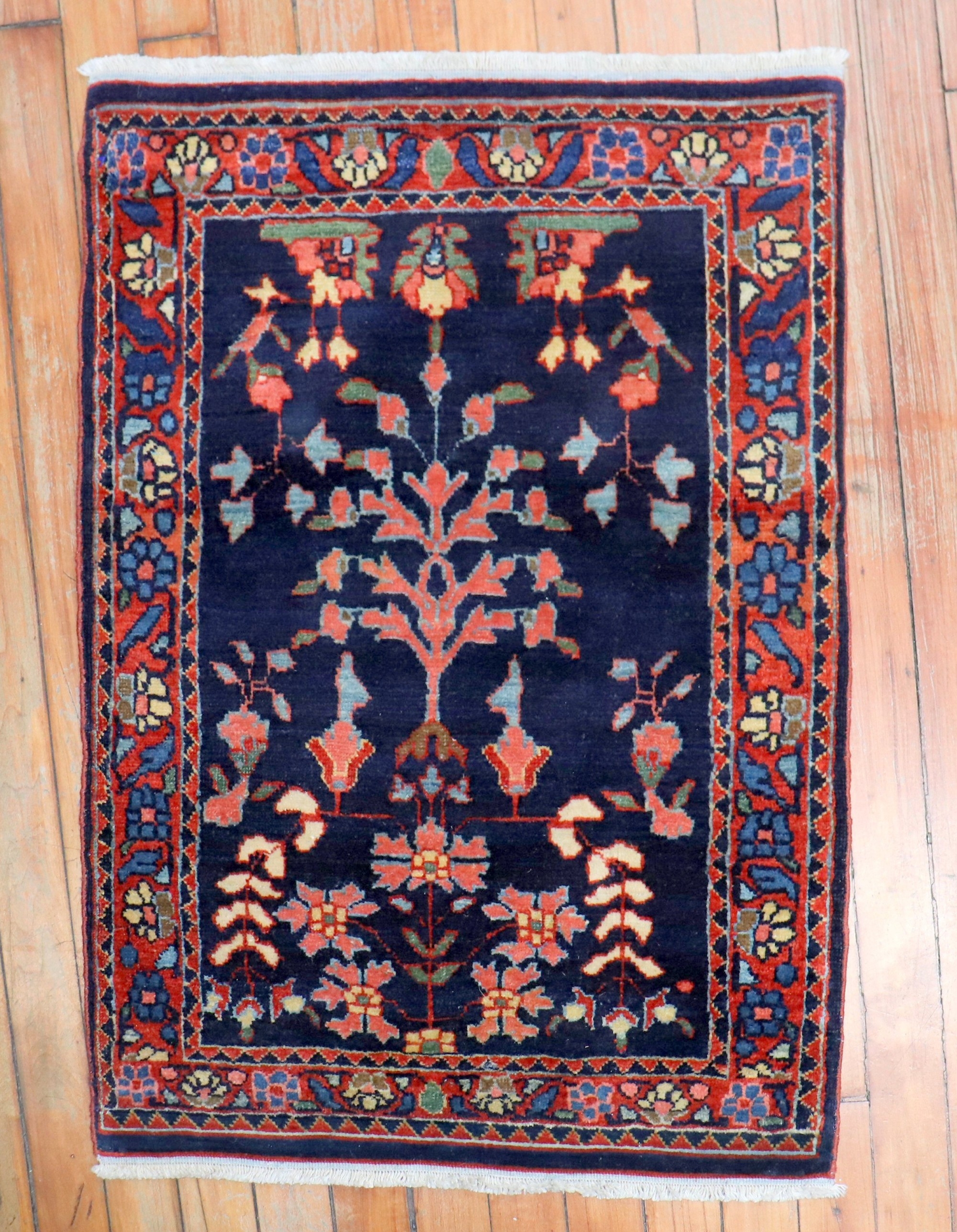 Area Rug Navy Persian Sarouk Rug Tree of Life Pattern