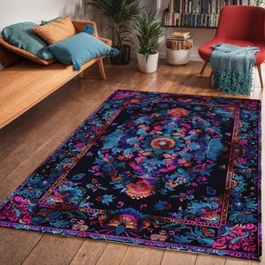 Area Rug Navy Tribal Patterned Rug Floral Medallion