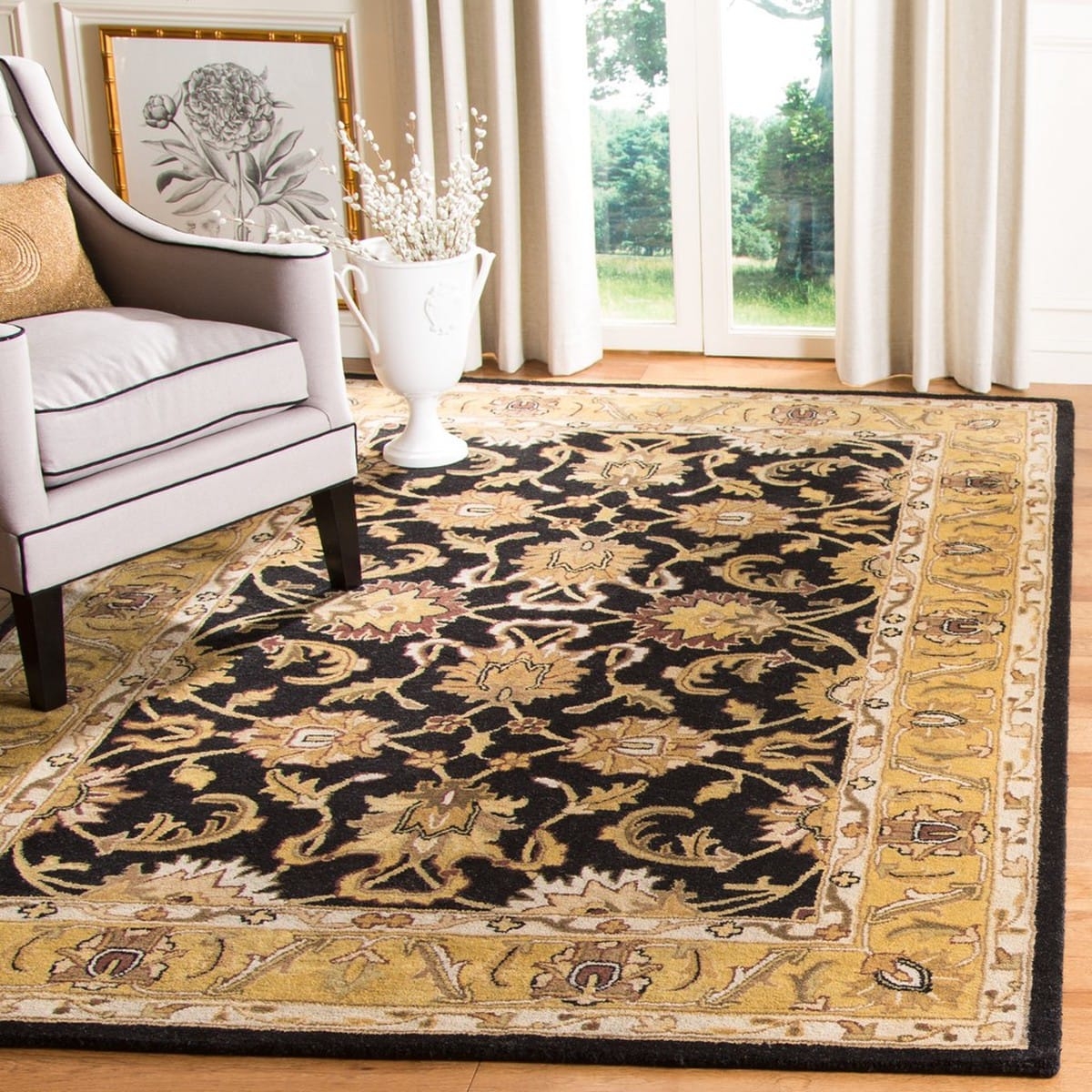 Area Rug Ornate Floral Field Wide Decorative Border