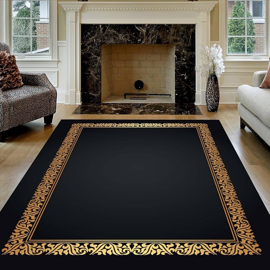 Area Rug Ornate Scrolling Border Minimalist Center