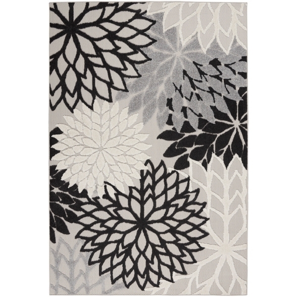 Area Rug: Oversized Dahlia Pattern with High Contrast Grayscale