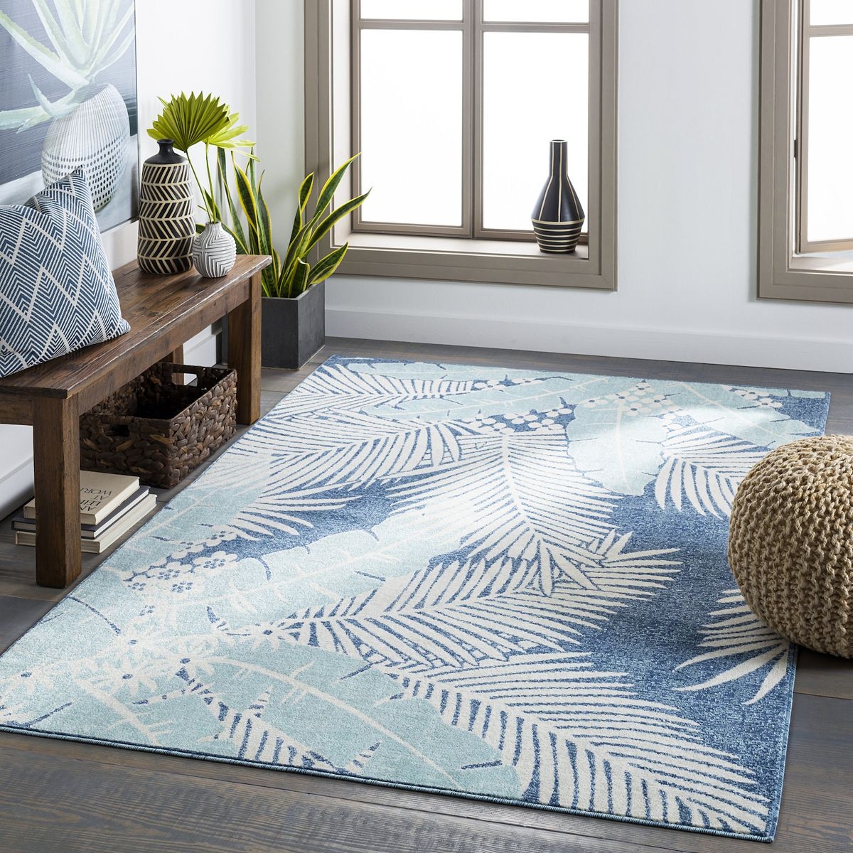 Area Rug Palm Leaf Pattern Tropical Beach House Decor