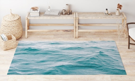 Area Rug Photorealistic Waves Aqua Ocean Water Rug