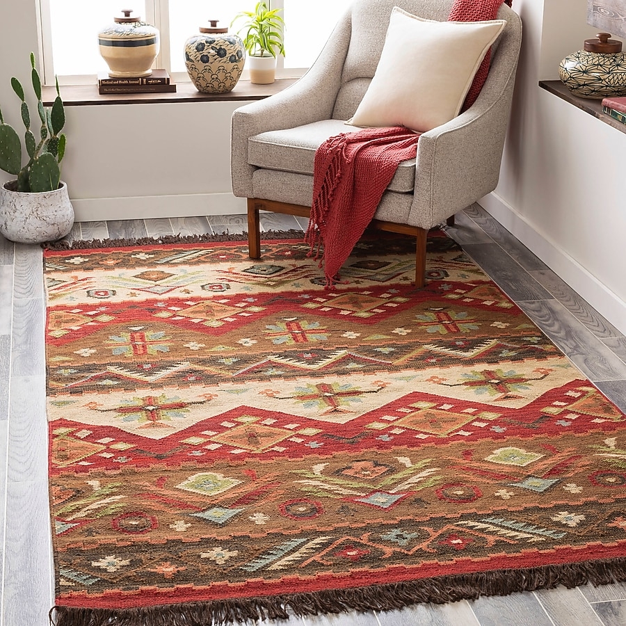 Area Rug Red Bohemian Area Rug Geometric Dark Red