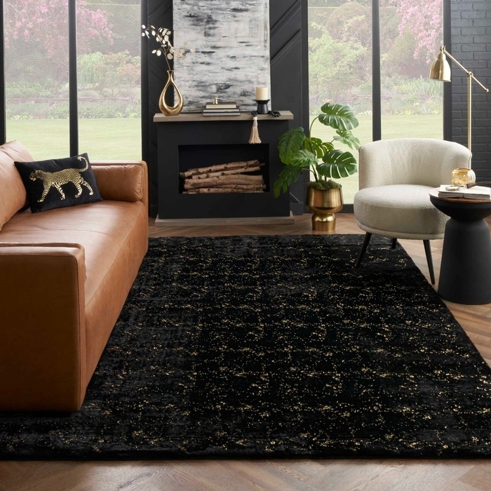 Area Rug Shimmer Texture Gold Flecked Metallic