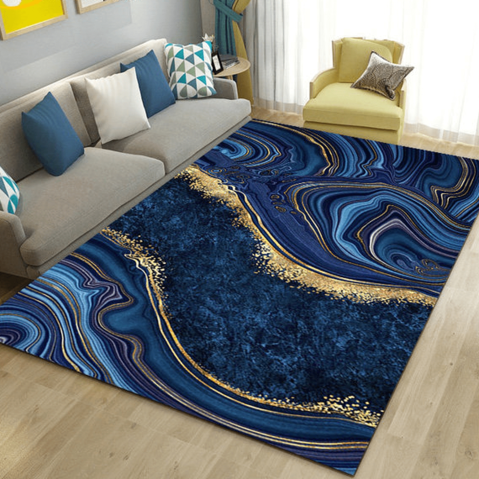 Area Rug showcasing Navy Agate Swirls and Gold Marble
