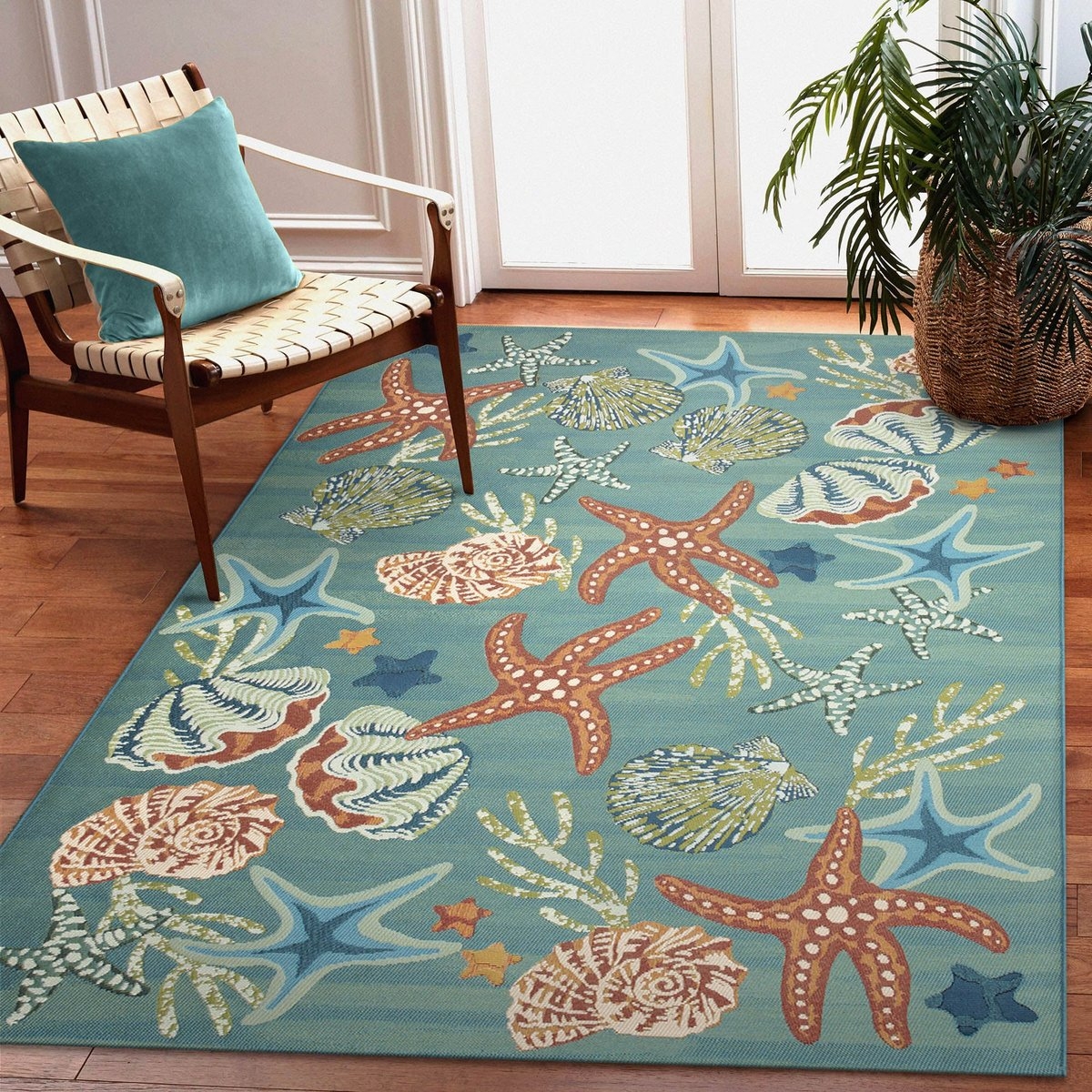 Area Rug Starfish Song Pattern Aqua Starfish Area Rug