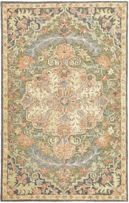 Area Rug Stepped Diamond Border Sage Green Persian Style Rug