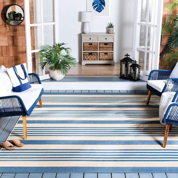 Area Rug Striped Pattern Navy Blue Outdoor Patio Decor