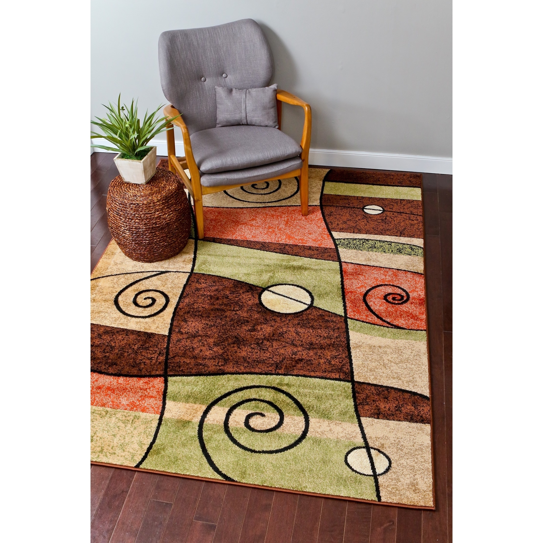 Area Rug Swirl Motifs Abstract Curvilinear Earth Tone Rug