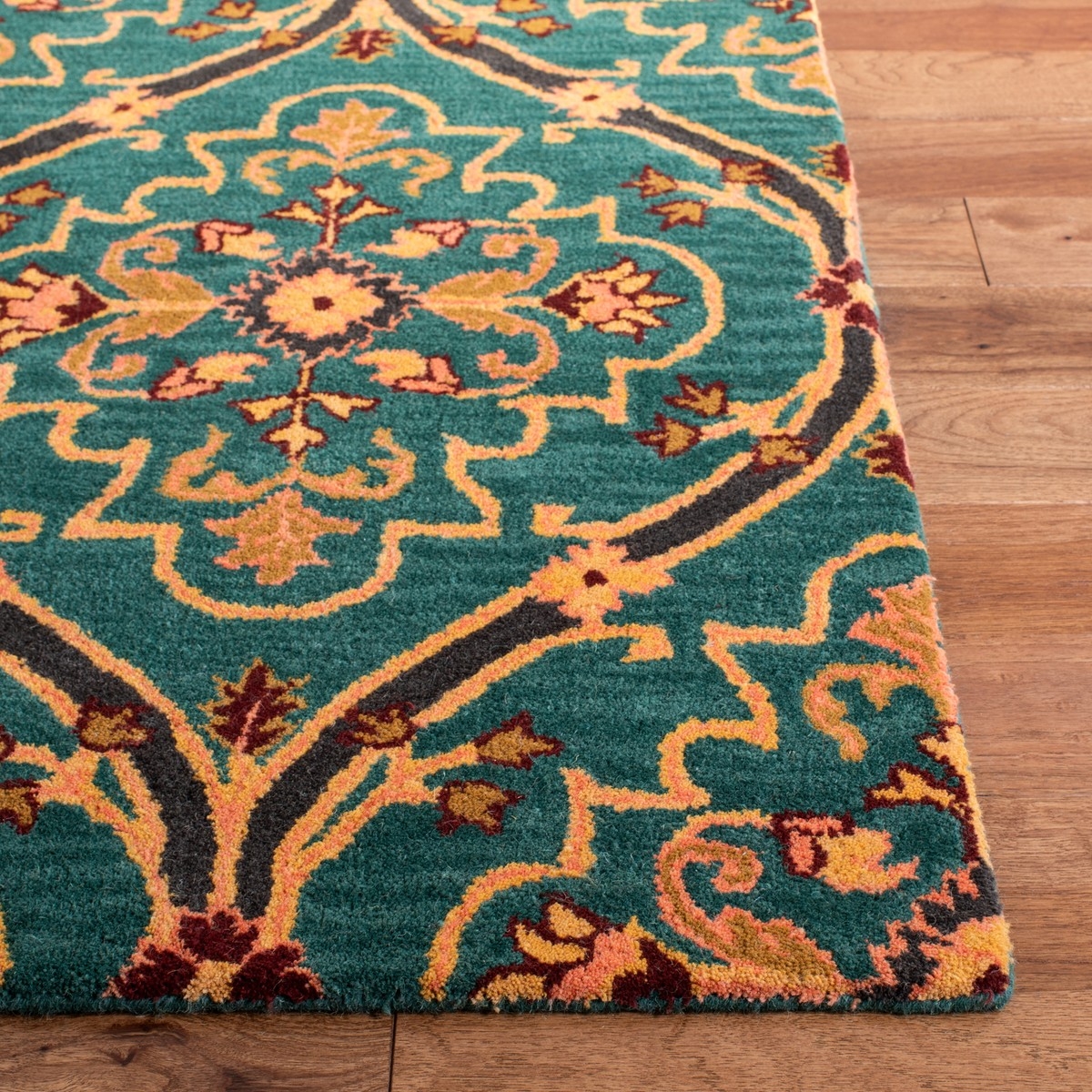 Area Rug Teal Green Base Oversized Medallion Traditional Rug