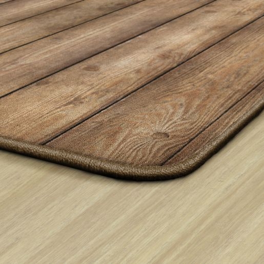 Area Rug using Pebbled Binding for Rustic Wood Grain Rug