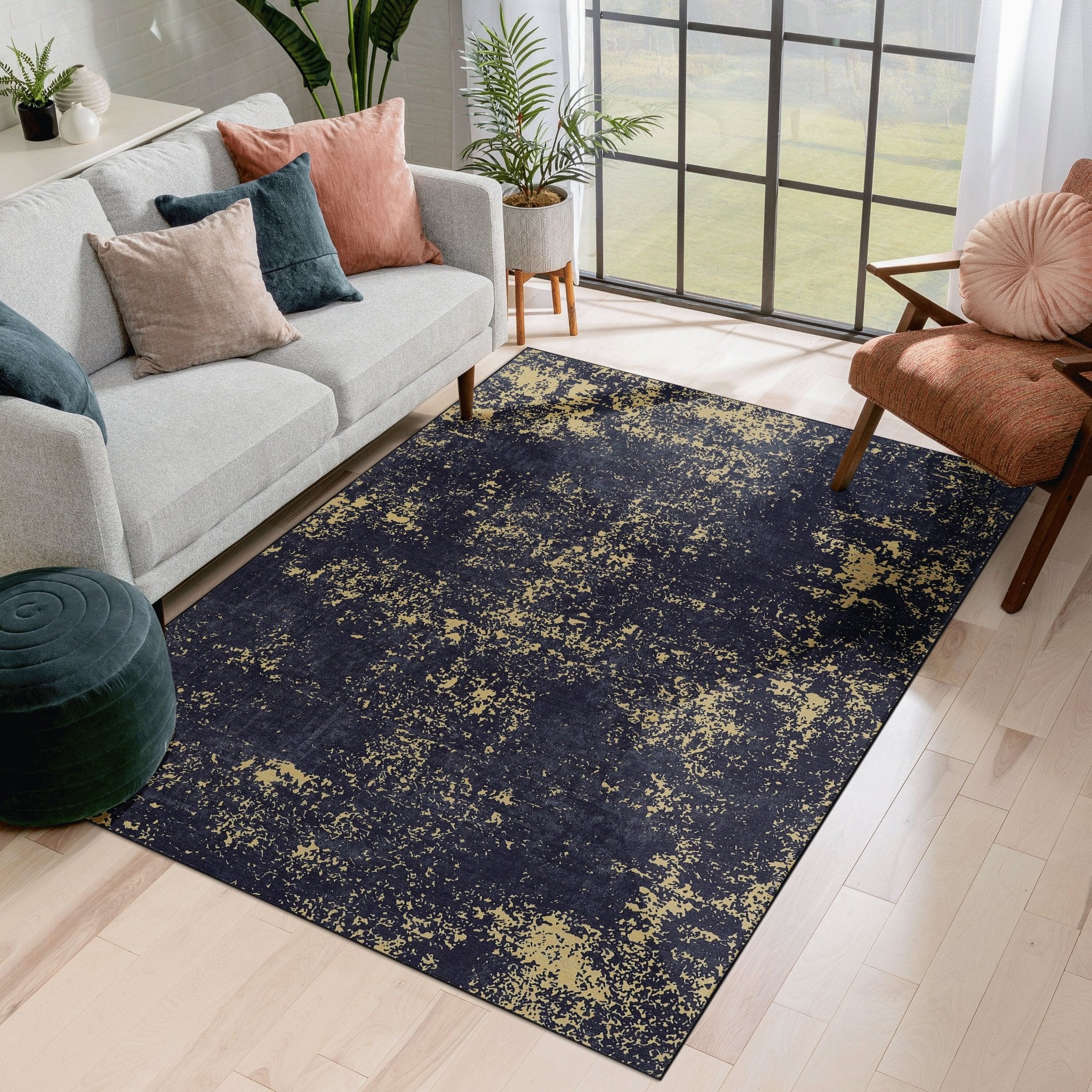 Area Rug Washable Fiber Distressed Abstract Pattern