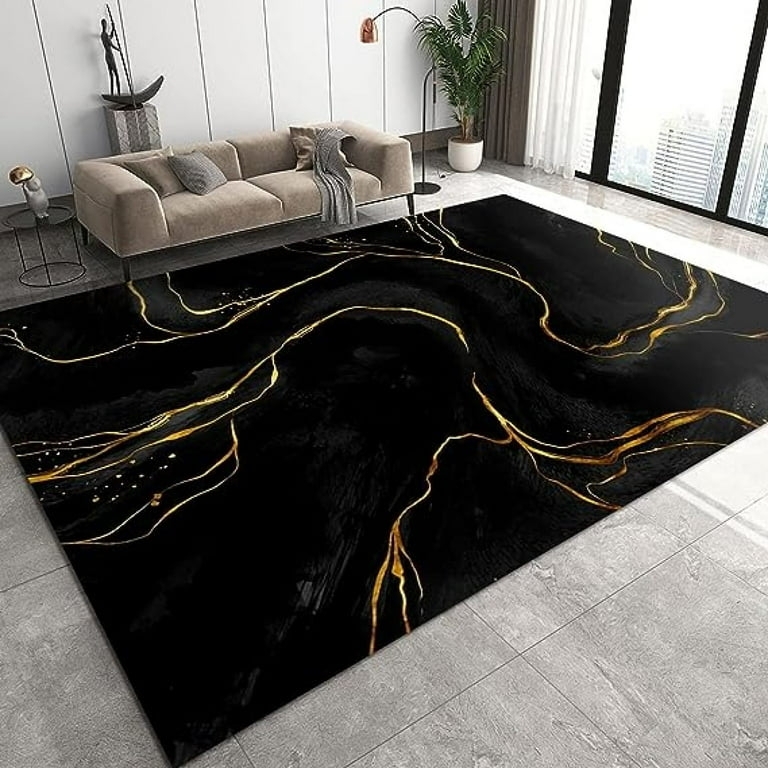Area Rug Water Wave Art Style Gold Veining Decor