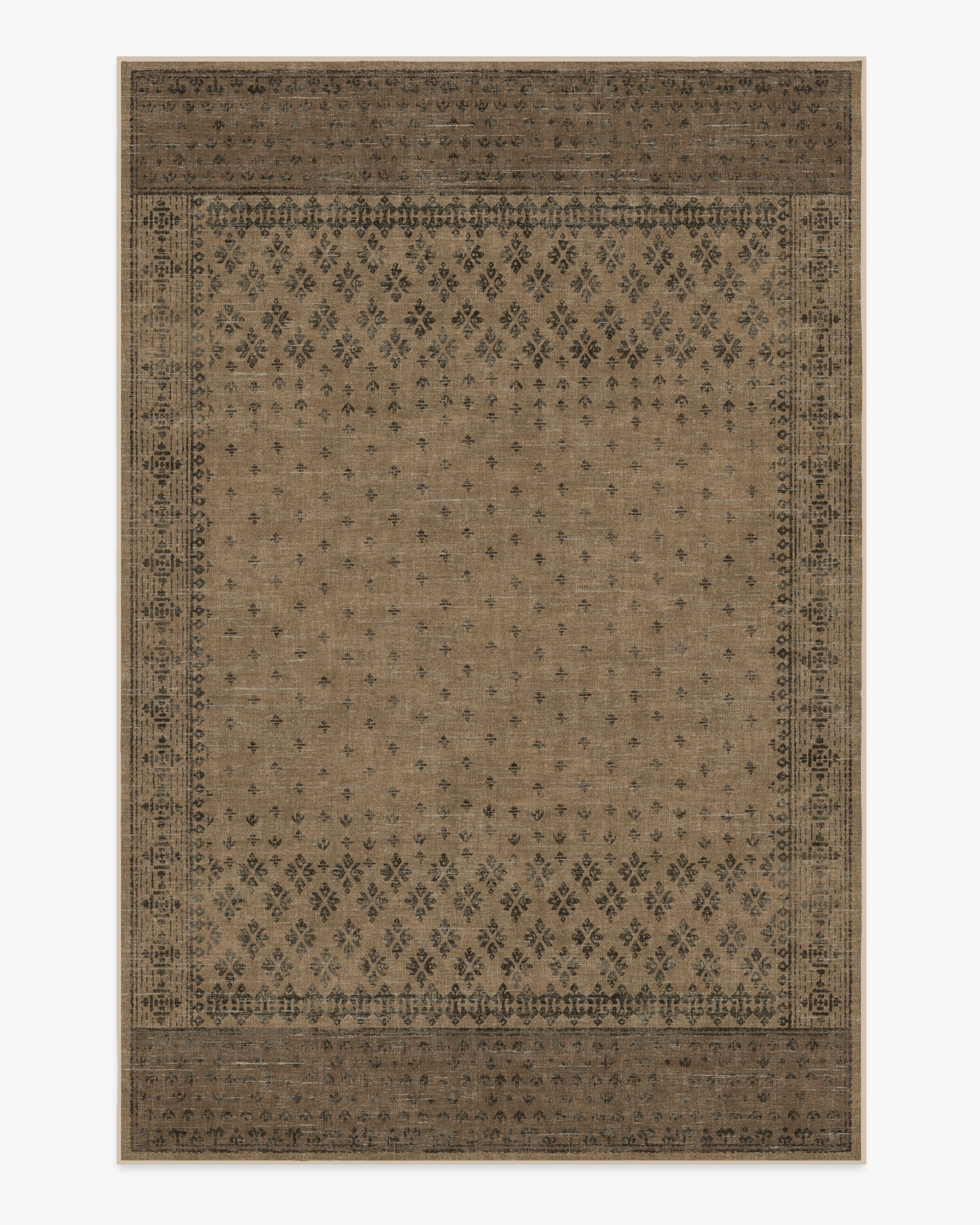 Area Rug Weathered Finish Vintage Geometric Border Rug