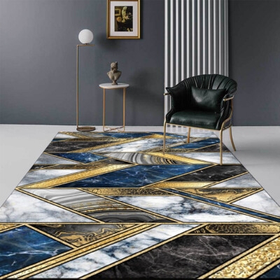 Area Rug with Marble Geometric Pattern and Gold