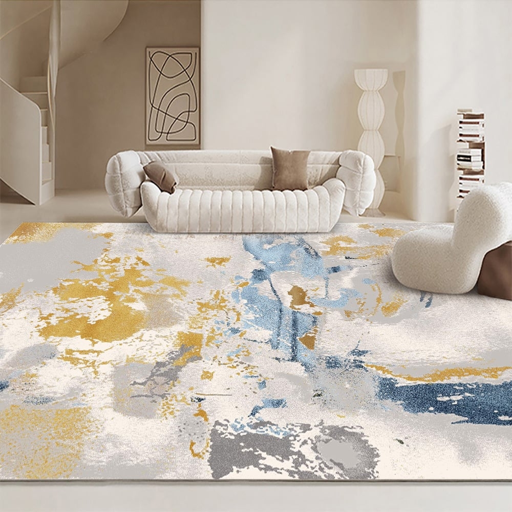 Area Rug with Navy Blue Splashes and Splash Motif