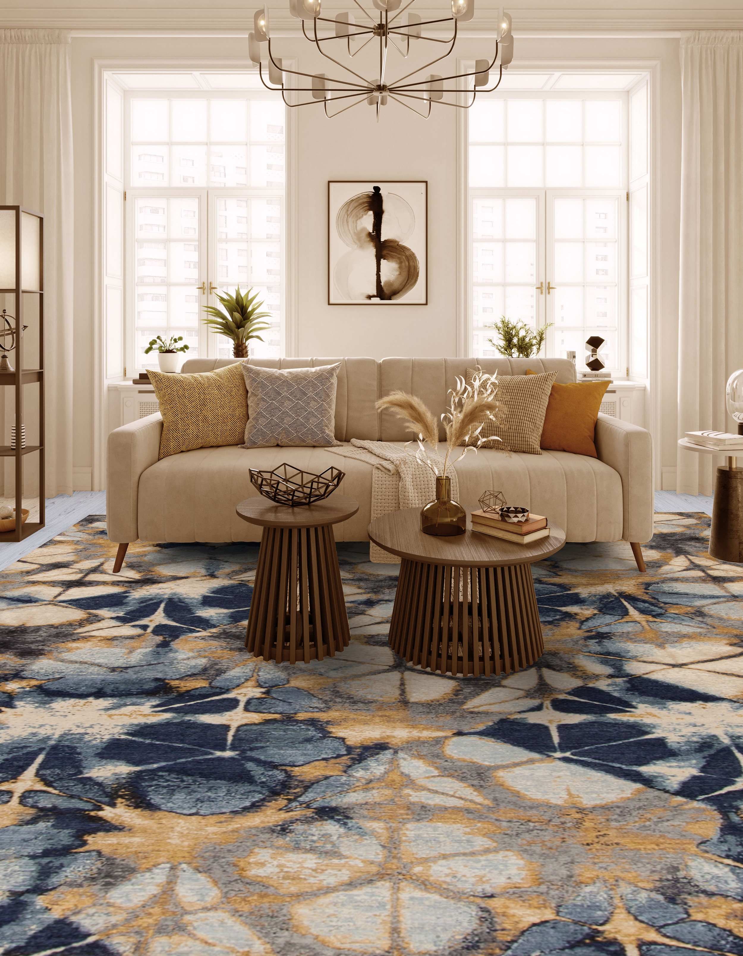 Area Rug with Shibori Pattern in Organic Modern Style