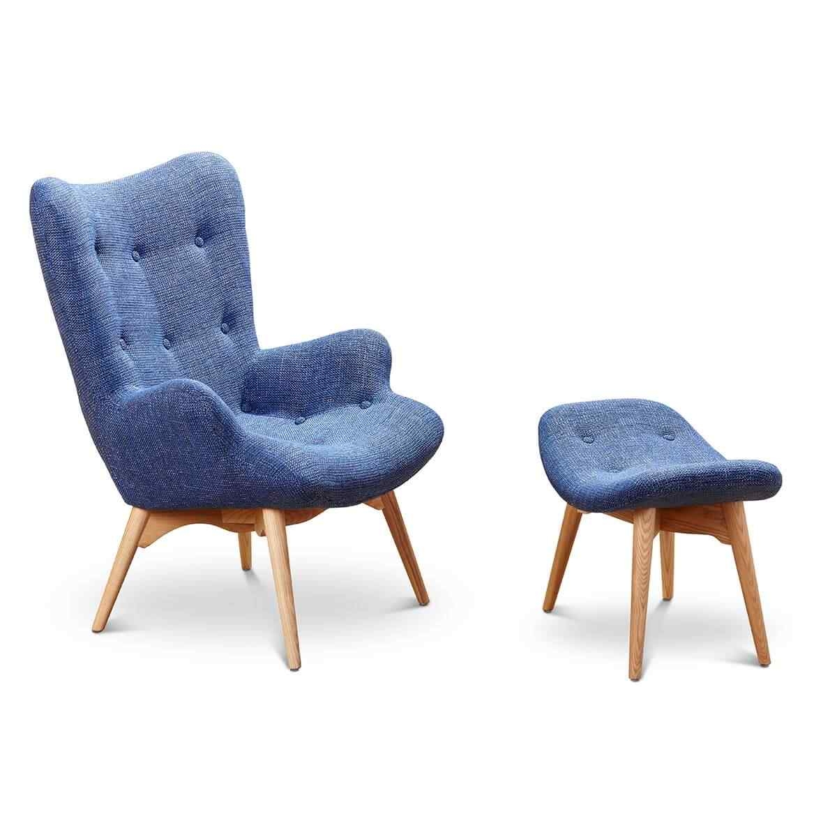 Armchair And Ottoman: Indigo Woven Blue Lounge Chair Set