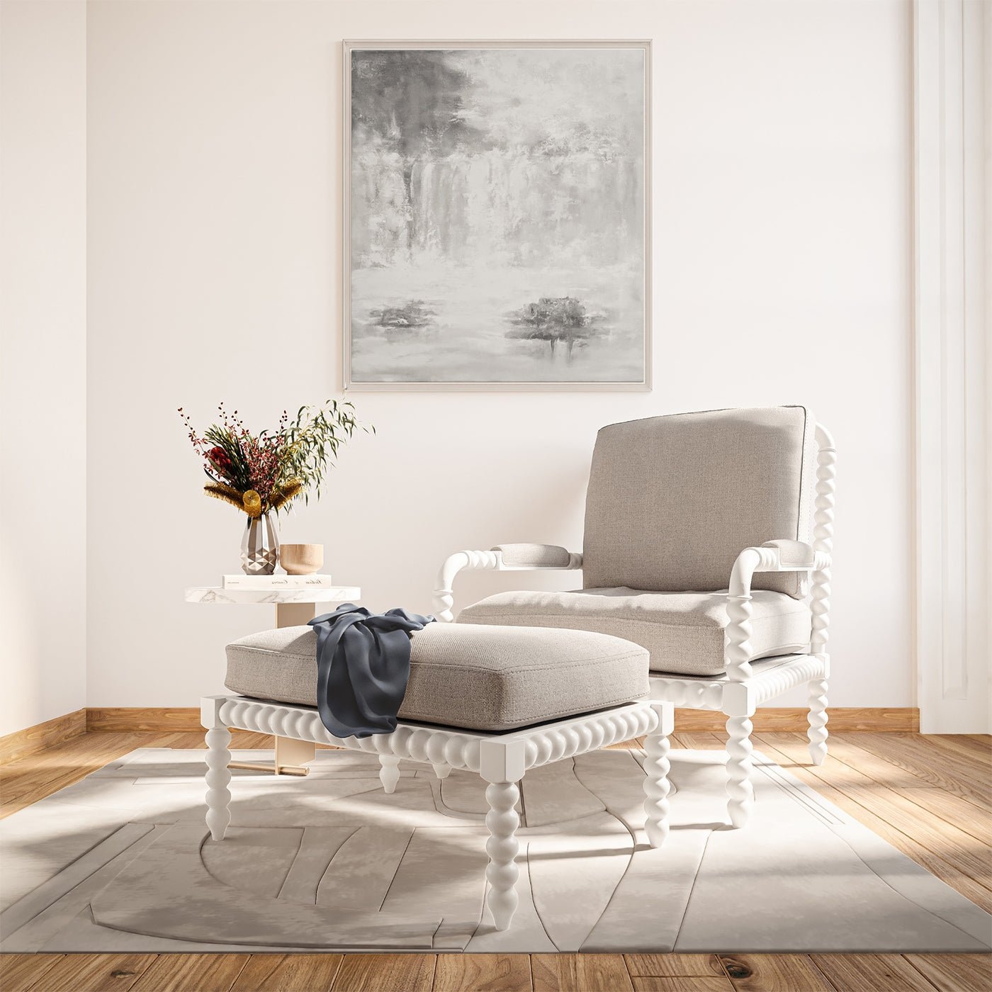 Armchair And Ottoman Set with Spool Turned Bobbin Frame