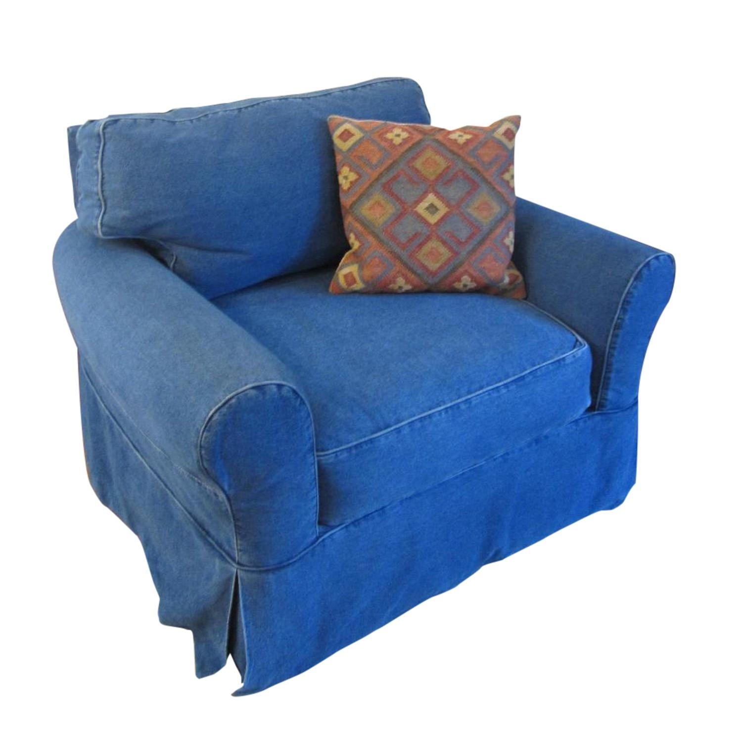 Armchair Denim Slipcovered Armchair with Indigo Blue Wash