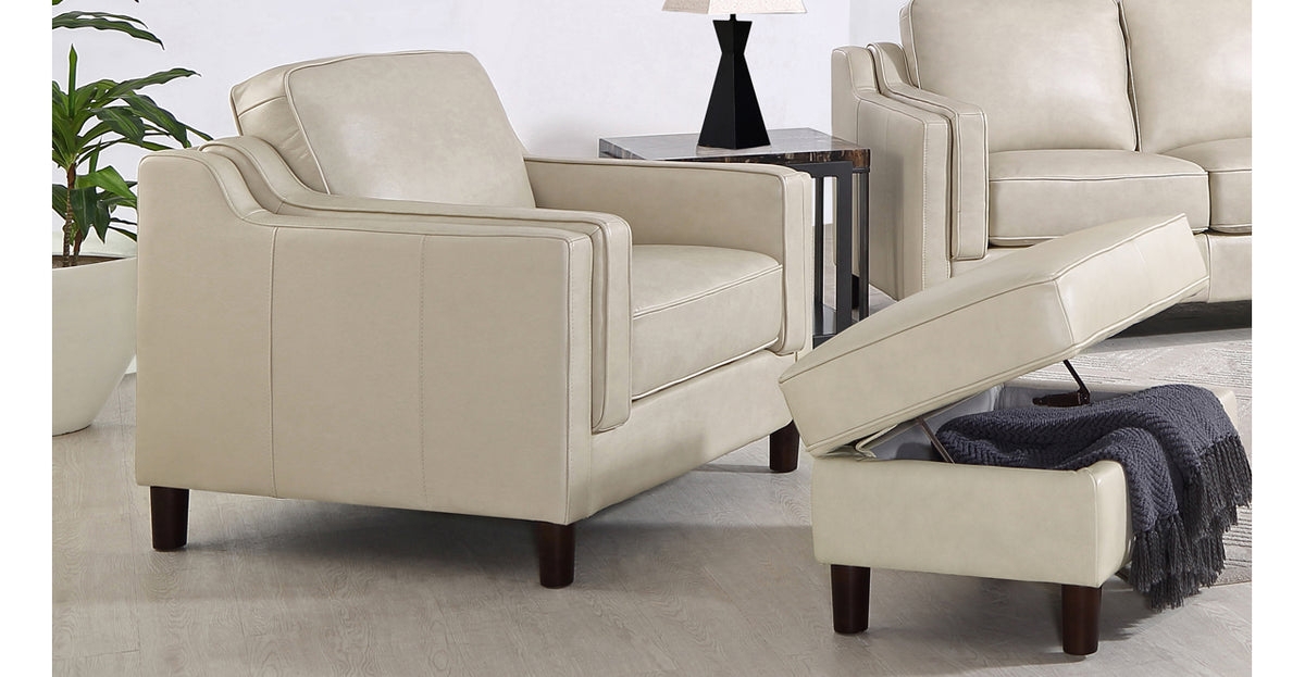 Armchair Ottoman Set White Transitional Tapered Legs