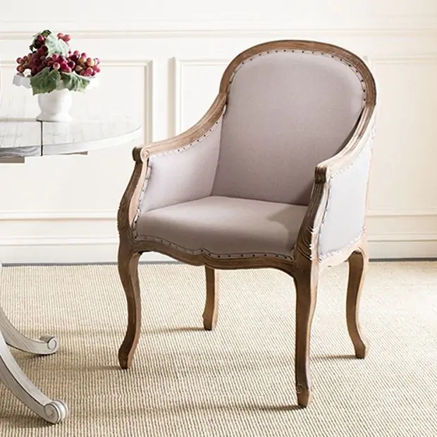 Armchair: Scrolling Arms Nailhead Trim French Seating