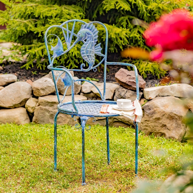 Armchair Seahorse Backrest Weathered Teal Coastal Seahorse Garden Chair