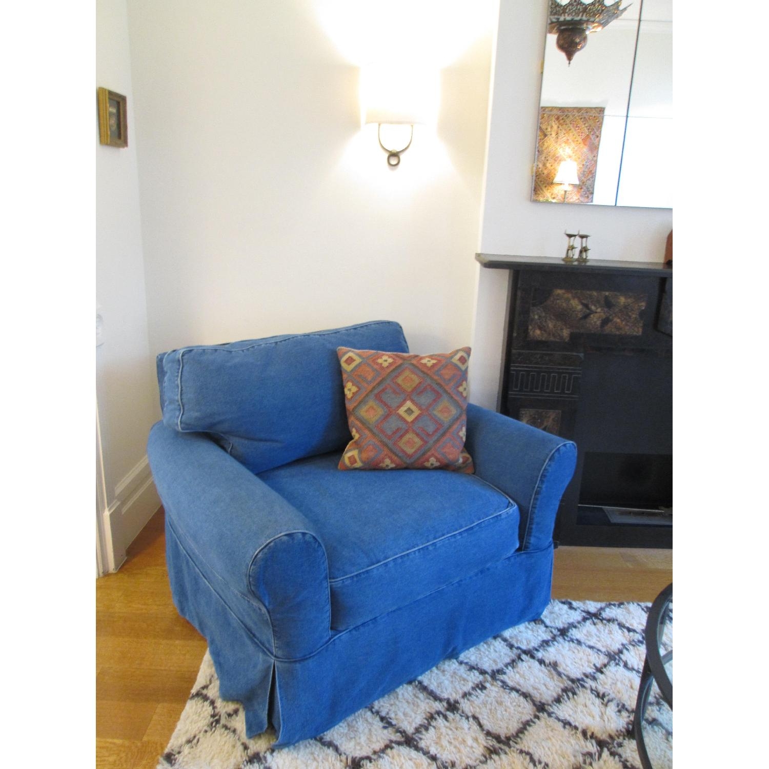 Armchair Skirted Denim Armchair with Casual Slip Covered Skirt