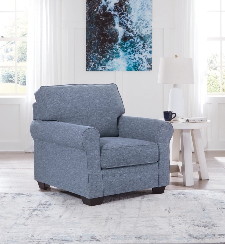 Armchair Textured Denim Accent Chair with Dark Block Wood Feet