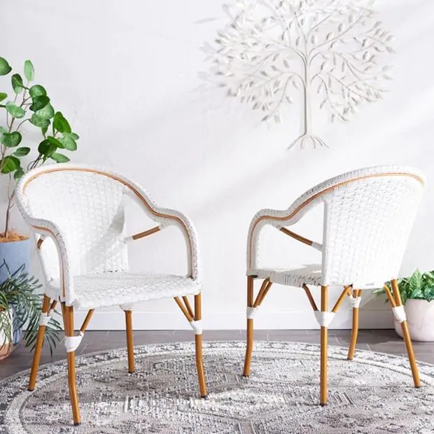 Armchair White Woven Texture Bistro White Bistro Armchairs