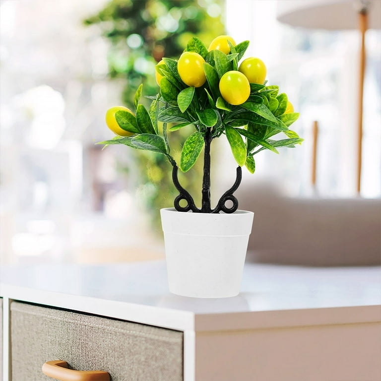 Artificial Lemon Tree Scrolled Stem Base Miniature Lemon Tree Decor