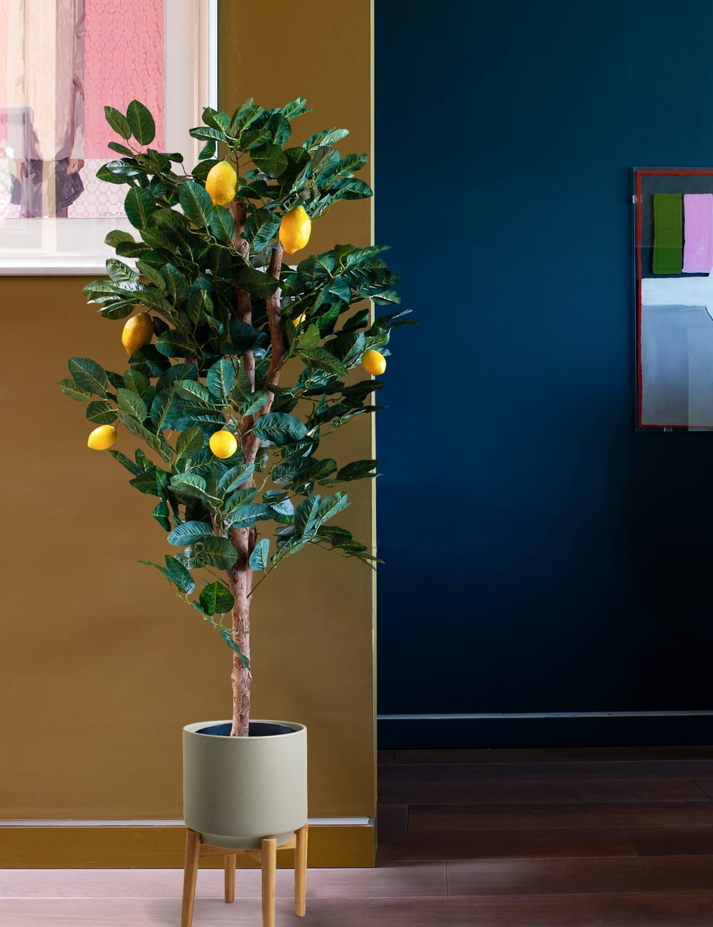 Artificial Lemon Tree Tapered Wooden Legs Artificial Lemon Tree Planter