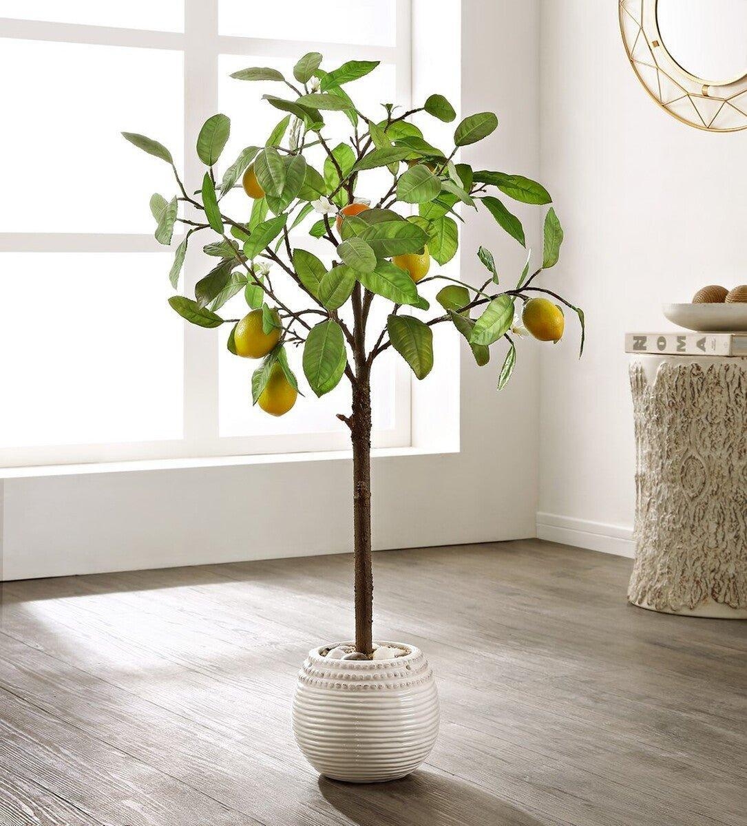 Artificial Tree Ribbed White Pot Organic Modern Greenery