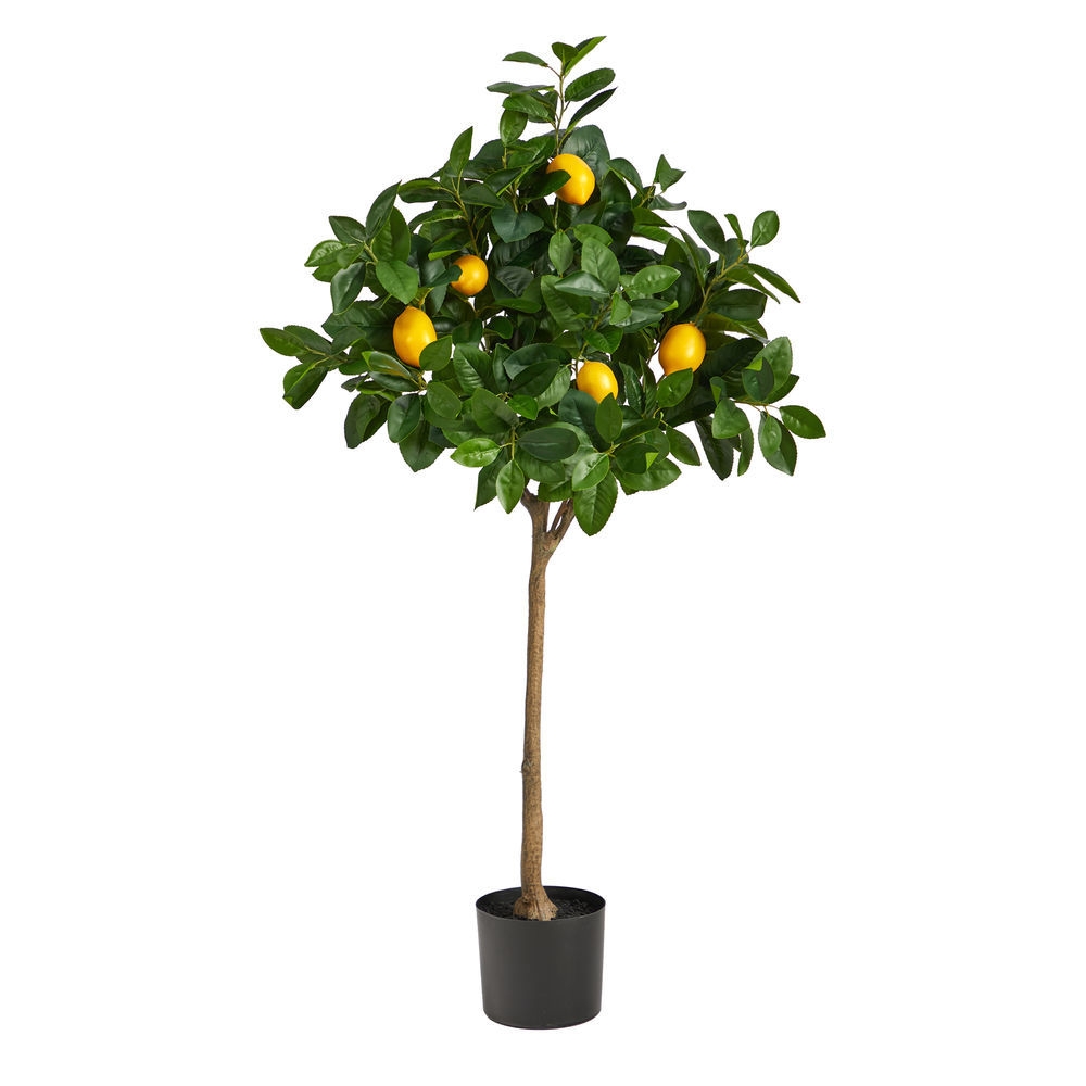 Artificial Tree Slender Wood Toned Trunk Faux Citrus Tree In Pot