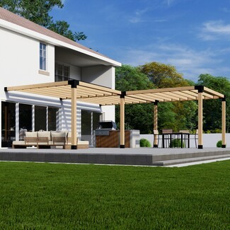 Attached Pergola L-Shaped Kit with Black Metal Connectors