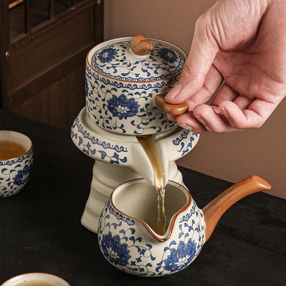 Automatic Tea Set with Gravity Pour and Ceramic Lotus
