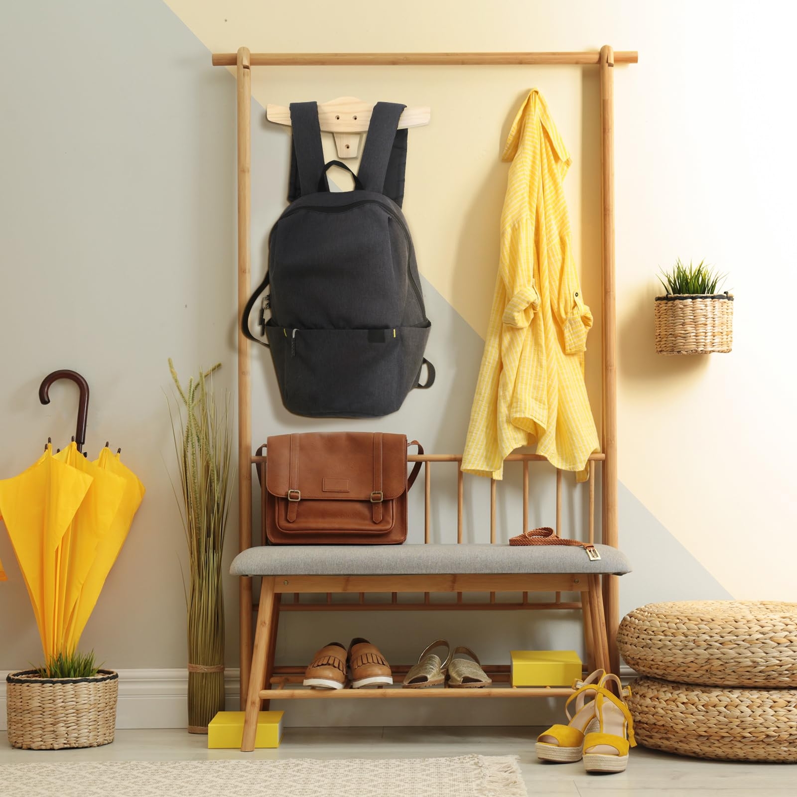 Backpack Rack Light Wood T-Shaped Wall Mount Bracket