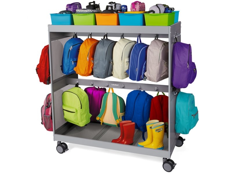 Backpack Storage Cart Gray Integrated Bin Shelf
