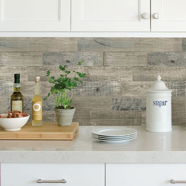 Backsplash Weathered Wood Look Peel and Stick Plank Wall