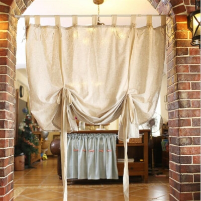 Balloon Curtain: Beige Linen Look Rustic Doorway Fabric Drape