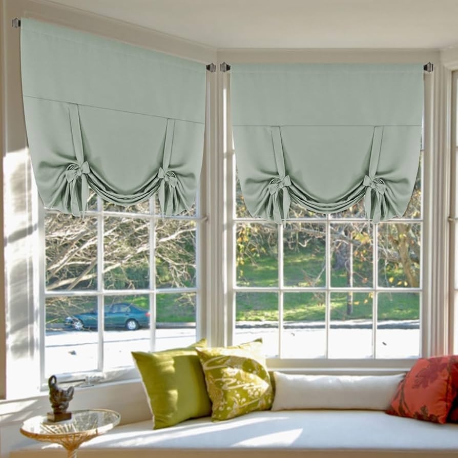 Balloon Curtain: Light Sage Blackout Lining Tie Up Bow Shades